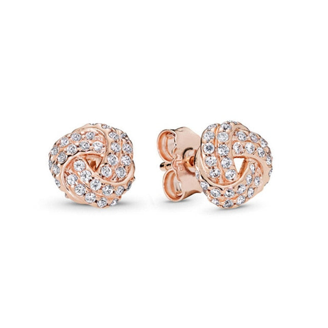 Rose Gold & Silver Stud Earrings For Ladies-Anti Allergy