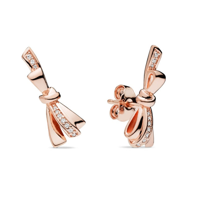 Rose Gold & Silver Stud Earrings For Ladies-Anti Allergy