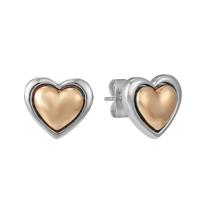 Rose Gold & Silver Stud Earrings For Ladies-Anti Allergy