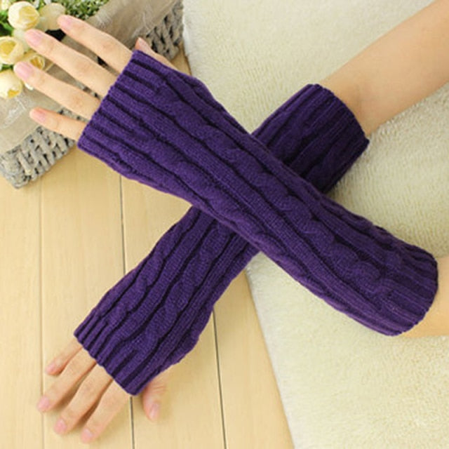 C2C Winter Women Arm Warmers Knitted Woolen Fingerless Gloves