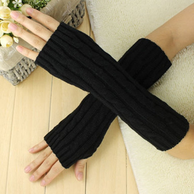C2C Winter Women Arm Warmers Knitted Woolen Fingerless Gloves