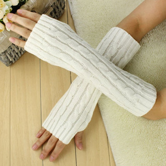 C2C Winter Women Arm Warmers Knitted Woolen Fingerless Gloves