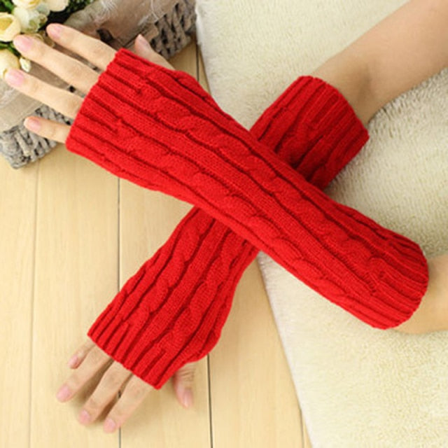 C2C Winter Women Arm Warmers Knitted Woolen Fingerless Gloves