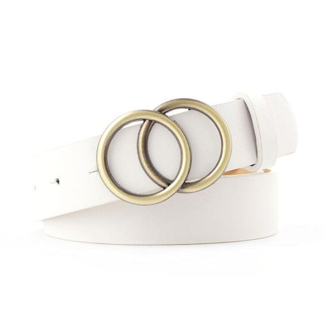 C2C Double Ring Women Leather Metal Buckle Belts For Ladies