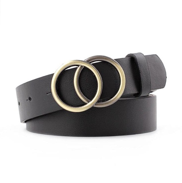 C2C Double Ring Women Leather Metal Buckle Belts For Ladies