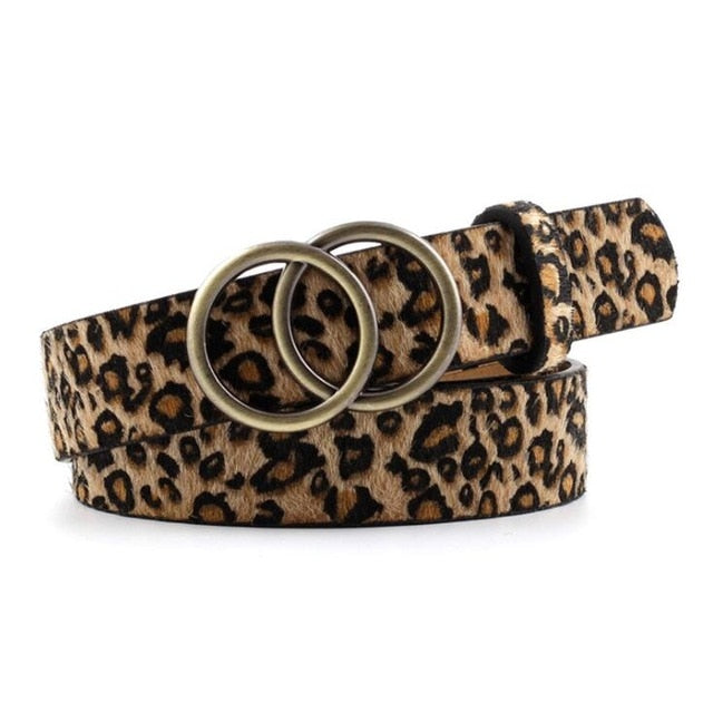 C2C Double Ring Women Leather Metal Buckle Belts For Ladies