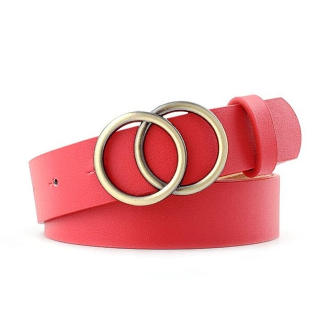 C2C Double Ring Women Leather Metal Buckle Belts For Ladies