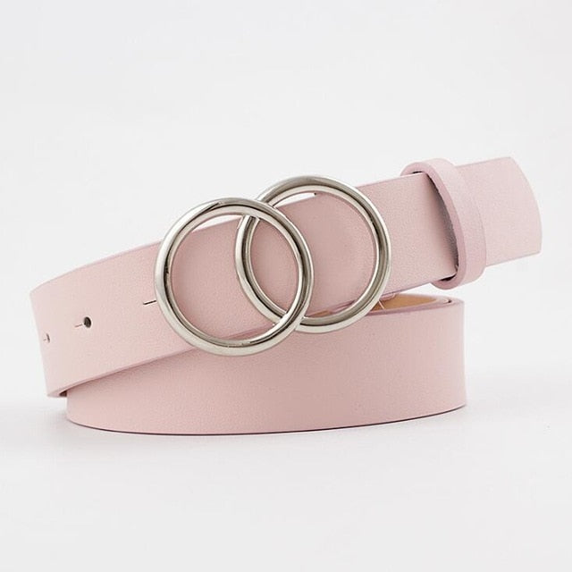 C2C Double Ring Women Leather Metal Buckle Belts For Ladies