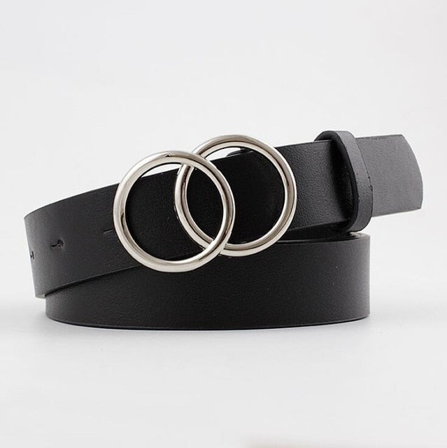 C2C Double Ring Women Leather Metal Buckle Belts For Ladies
