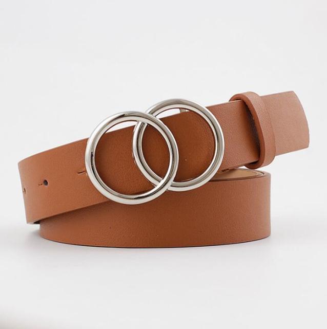 C2C Double Ring Women Leather Metal Buckle Belts For Ladies