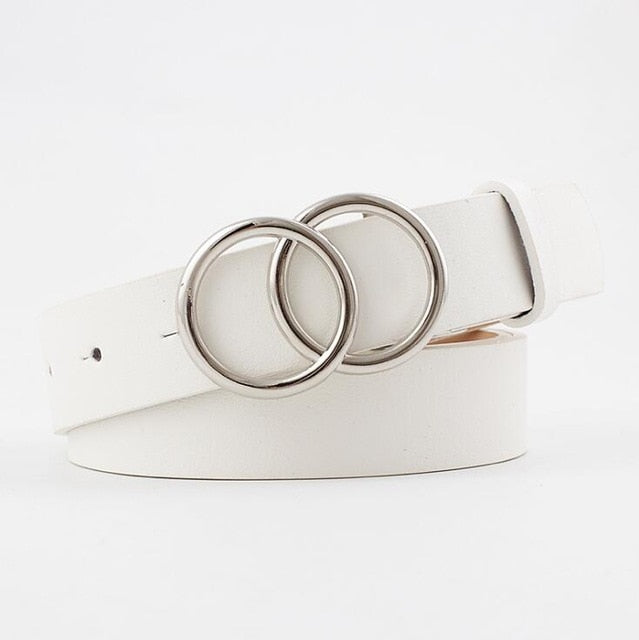 C2C Double Ring Women Leather Metal Buckle Belts For Ladies