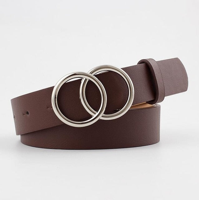 C2C Double Ring Women Leather Metal Buckle Belts For Ladies