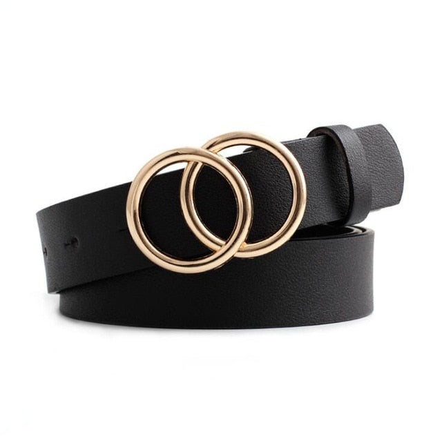 C2C Double Ring Women Leather Metal Buckle Belts For Ladies