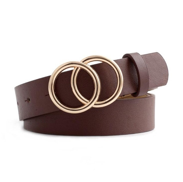 C2C Double Ring Women Leather Metal Buckle Belts For Ladies
