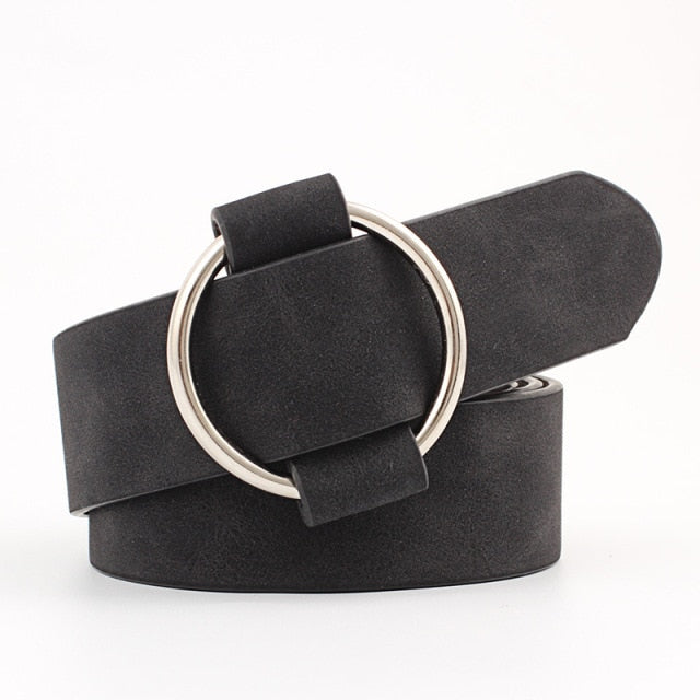 C2C Double Ring Women Leather Metal Buckle Belts For Ladies
