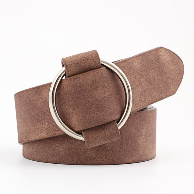C2C Double Ring Women Leather Metal Buckle Belts For Ladies