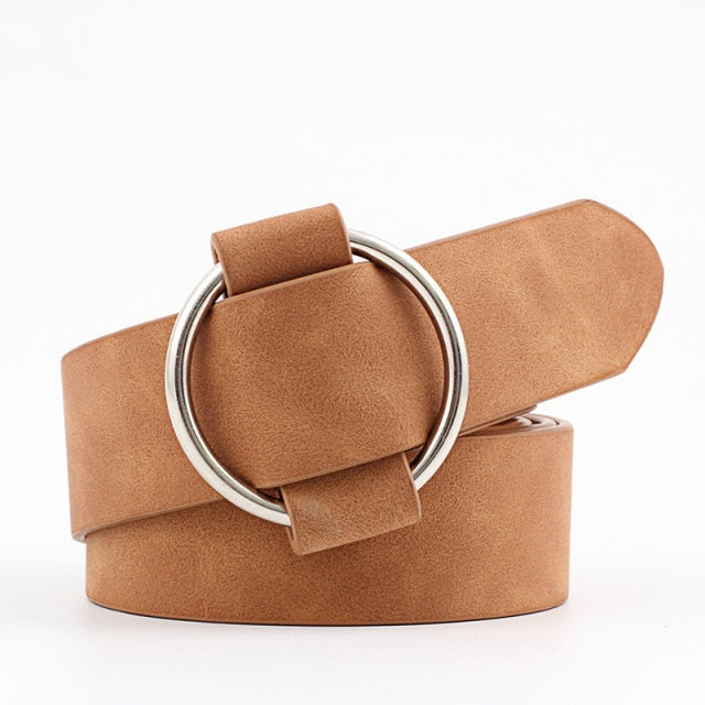 C2C Double Ring Women Leather Metal Buckle Belts For Ladies