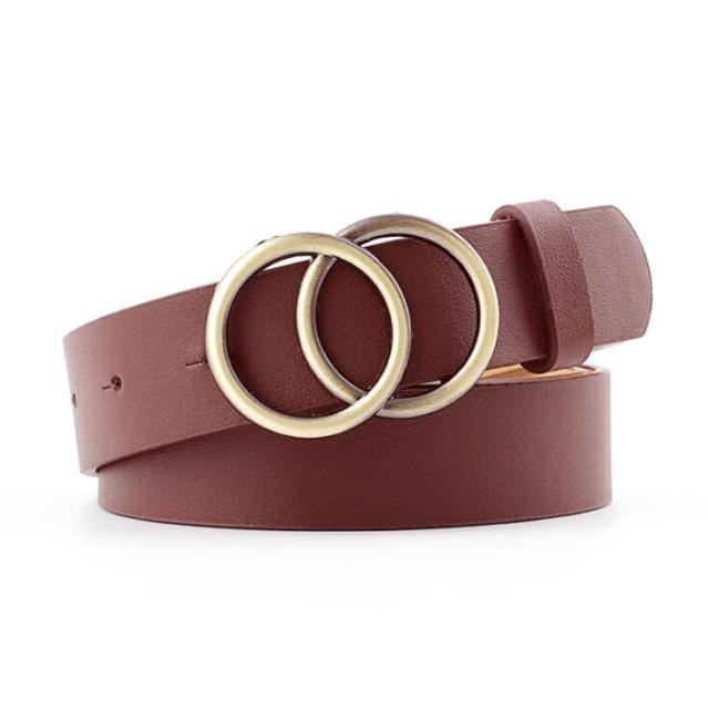 C2C Double Ring Women Leather Metal Buckle Belts For Ladies
