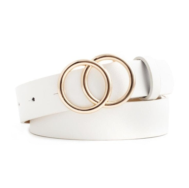 C2C Double Ring Women Leather Metal Buckle Belts For Ladies