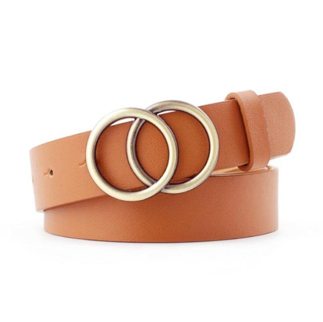 C2C Double Ring Women Leather Metal Buckle Belts For Ladies
