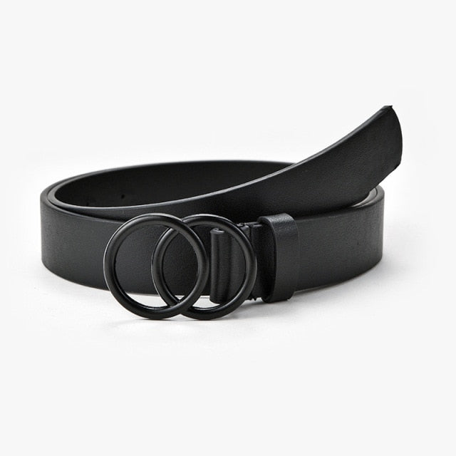 C2C Double Ring Women Leather Metal Buckle Belts For Ladies