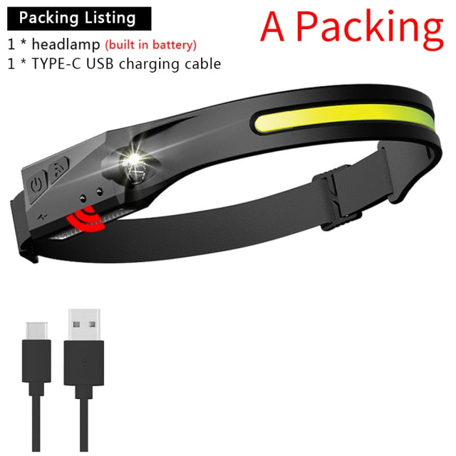 C2C LED Head Light with Built-in Battery Flashlight USB 5 Lighting Modes