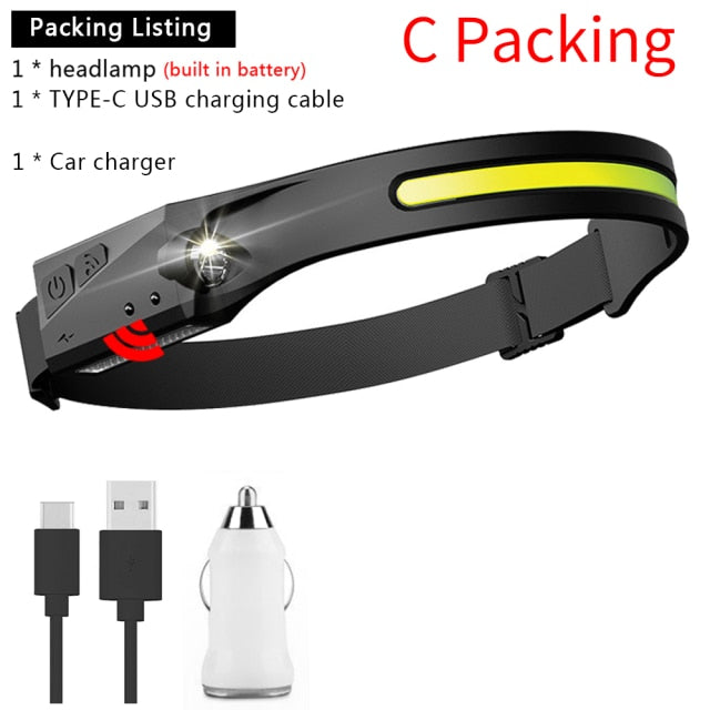 C2C LED Head Light with Built-in Battery Flashlight USB 5 Lighting Modes