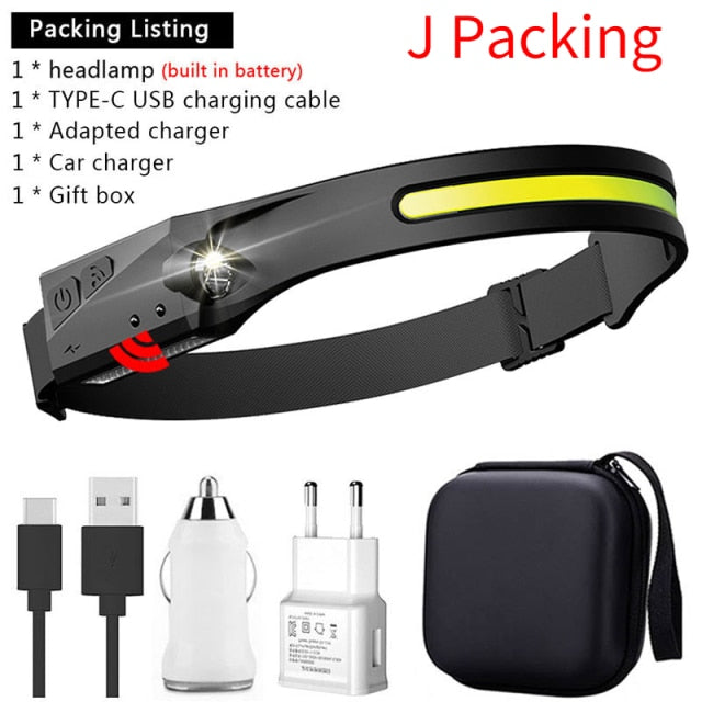 C2C LED Head Light with Built-in Battery Flashlight USB 5 Lighting Modes