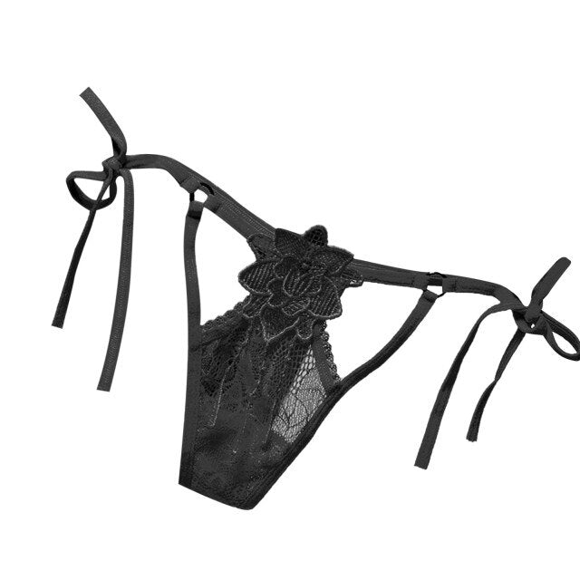 Sexy Sstrappy Breathable Ultra-Thin Lace Hollow Thong Low Waist Briefs Lingerie