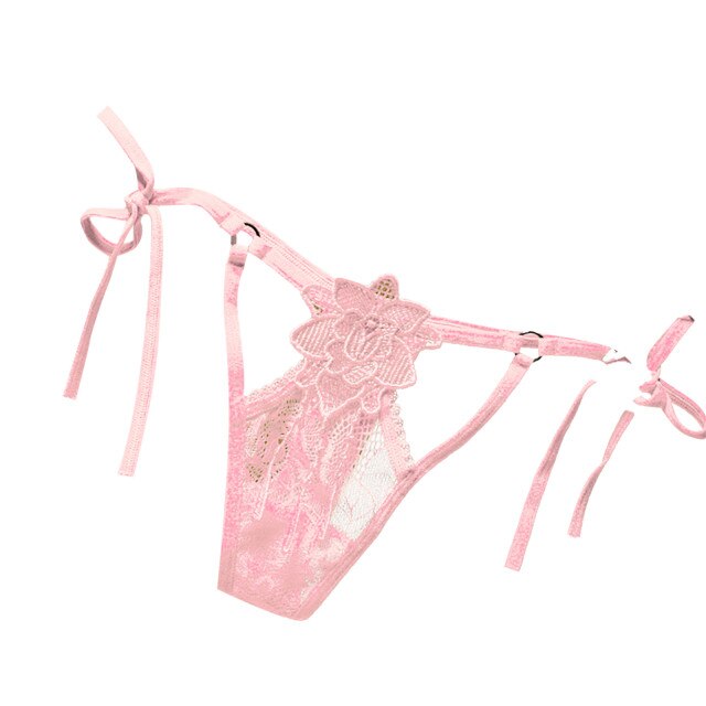 Sexy Sstrappy Breathable Ultra-Thin Lace Hollow Thong Low Waist Briefs Lingerie
