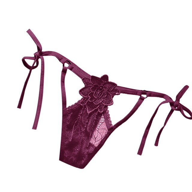 Sexy Sstrappy Breathable Ultra-Thin Lace Hollow Thong Low Waist Briefs Lingerie