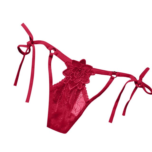 Sexy Sstrappy Breathable Ultra-Thin Lace Hollow Thong Low Waist Briefs Lingerie