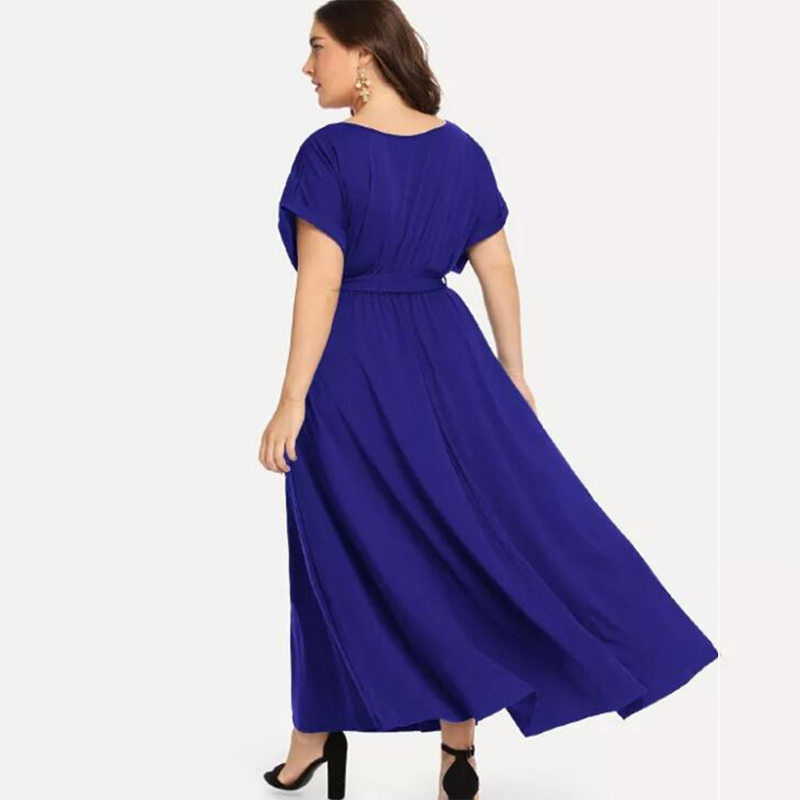 C2C Women's Solid Short Sleeve V-neck Strap Elegant Evening Maxi Dress