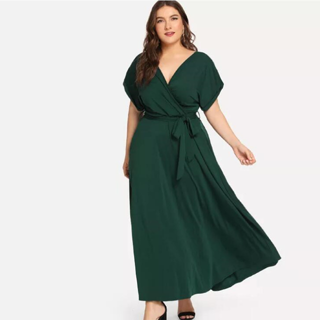 C2C Women's Solid Short Sleeve V-neck Strap Elegant Evening Maxi Dress