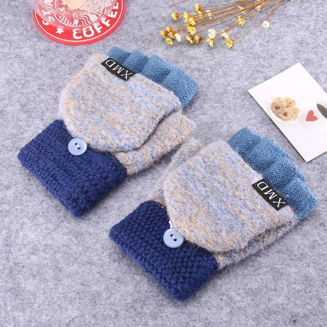 C2C Warm Thickening Woman Gloves Knitted Flip Fingerless Exposed