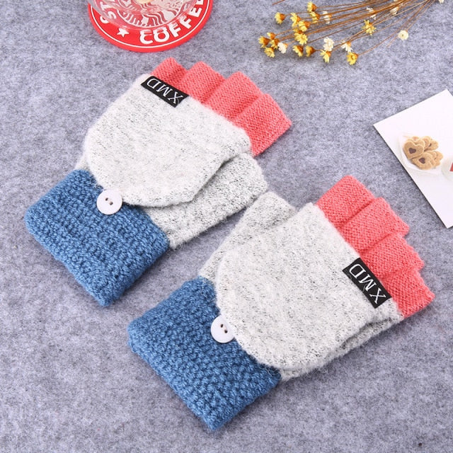 C2C Warm Thickening Woman Gloves Knitted Flip Fingerless Exposed