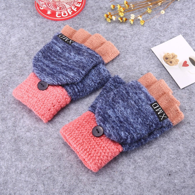 C2C Warm Thickening Woman Gloves Knitted Flip Fingerless Exposed