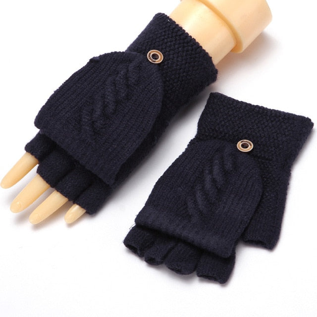 C2C Warm Thickening Woman Gloves Knitted Flip Fingerless Exposed
