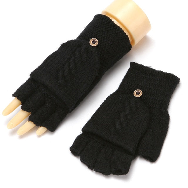 C2C Warm Thickening Woman Gloves Knitted Flip Fingerless Exposed