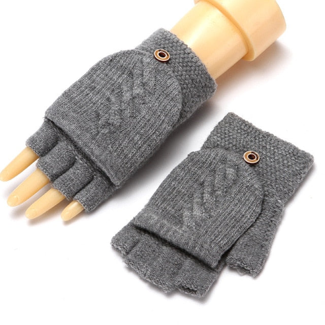 C2C Warm Thickening Woman Gloves Knitted Flip Fingerless Exposed