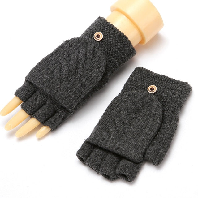 C2C Warm Thickening Woman Gloves Knitted Flip Fingerless Exposed