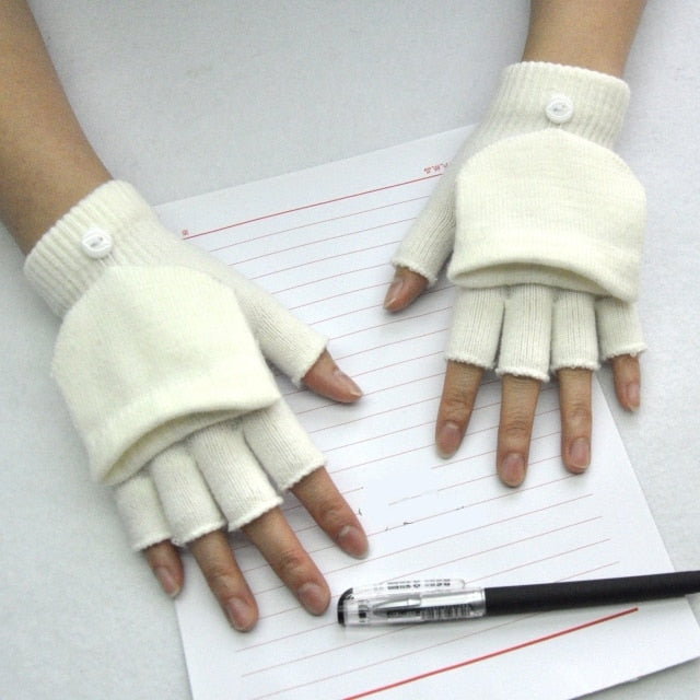 C2C Warm Thickening Woman Gloves Knitted Flip Fingerless Exposed