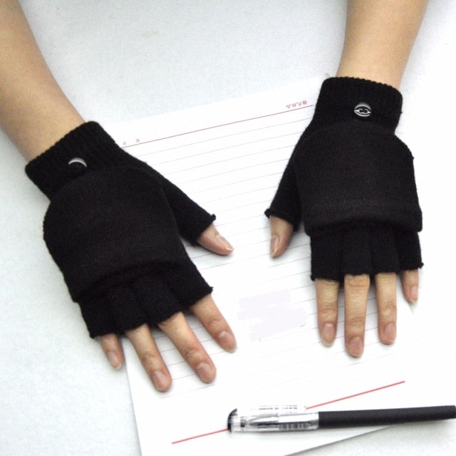 C2C Warm Thickening Woman Gloves Knitted Flip Fingerless Exposed