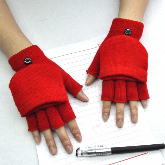 C2C Warm Thickening Woman Gloves Knitted Flip Fingerless Exposed