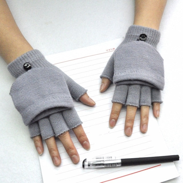 C2C Warm Thickening Woman Gloves Knitted Flip Fingerless Exposed
