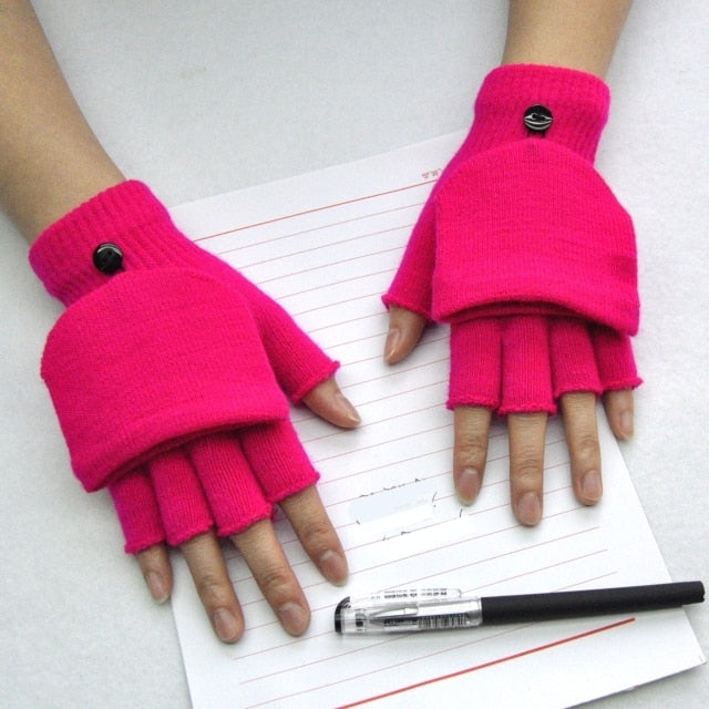 C2C Warm Thickening Woman Gloves Knitted Flip Fingerless Exposed