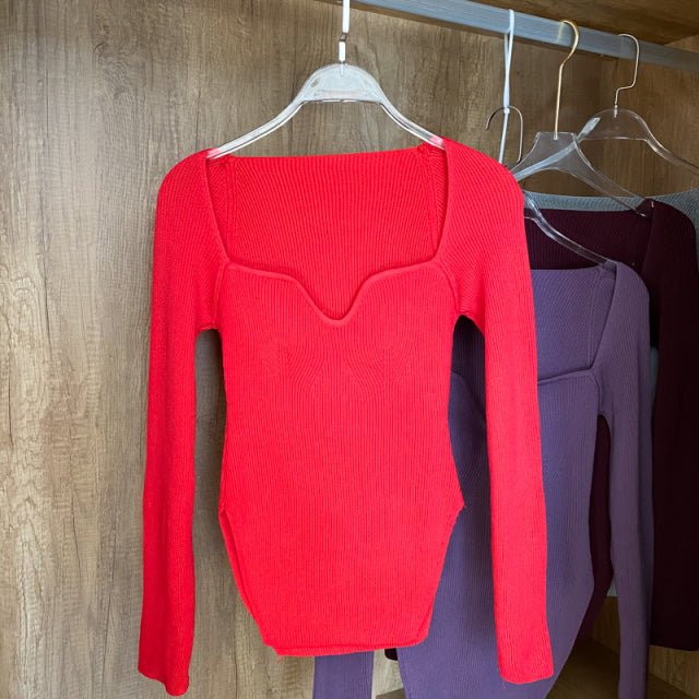 Square Collar Long Sleeve Woman Sweaters Knitted Pullover Women Spring Autumn Sweater Winter Tops For Women Black White Jumper