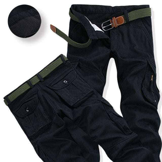 Men’s Winter Pant Thick Warm Cargo Pant Casual Fleece Pocket Fur Trouser Plus Size Brushed Fashion Loose Baggy Joger Worker Male