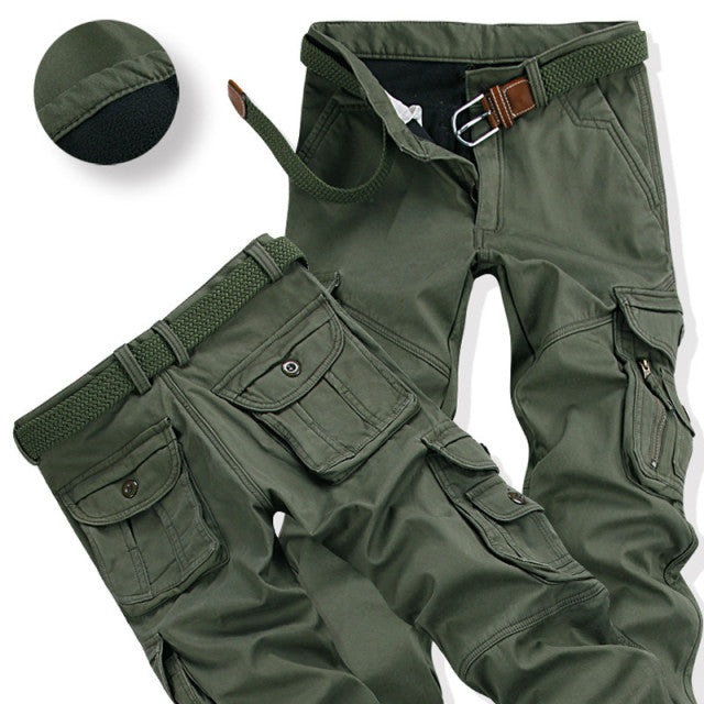 Men’s Winter Pant Thick Warm Cargo Pant Casual Fleece Pocket Fur Trouser Plus Size Brushed Fashion Loose Baggy Joger Worker Male