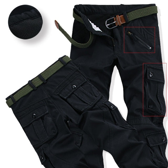 Men’s Winter Pant Thick Warm Cargo Pant Casual Fleece Pocket Fur Trouser Plus Size Brushed Fashion Loose Baggy Joger Worker Male
